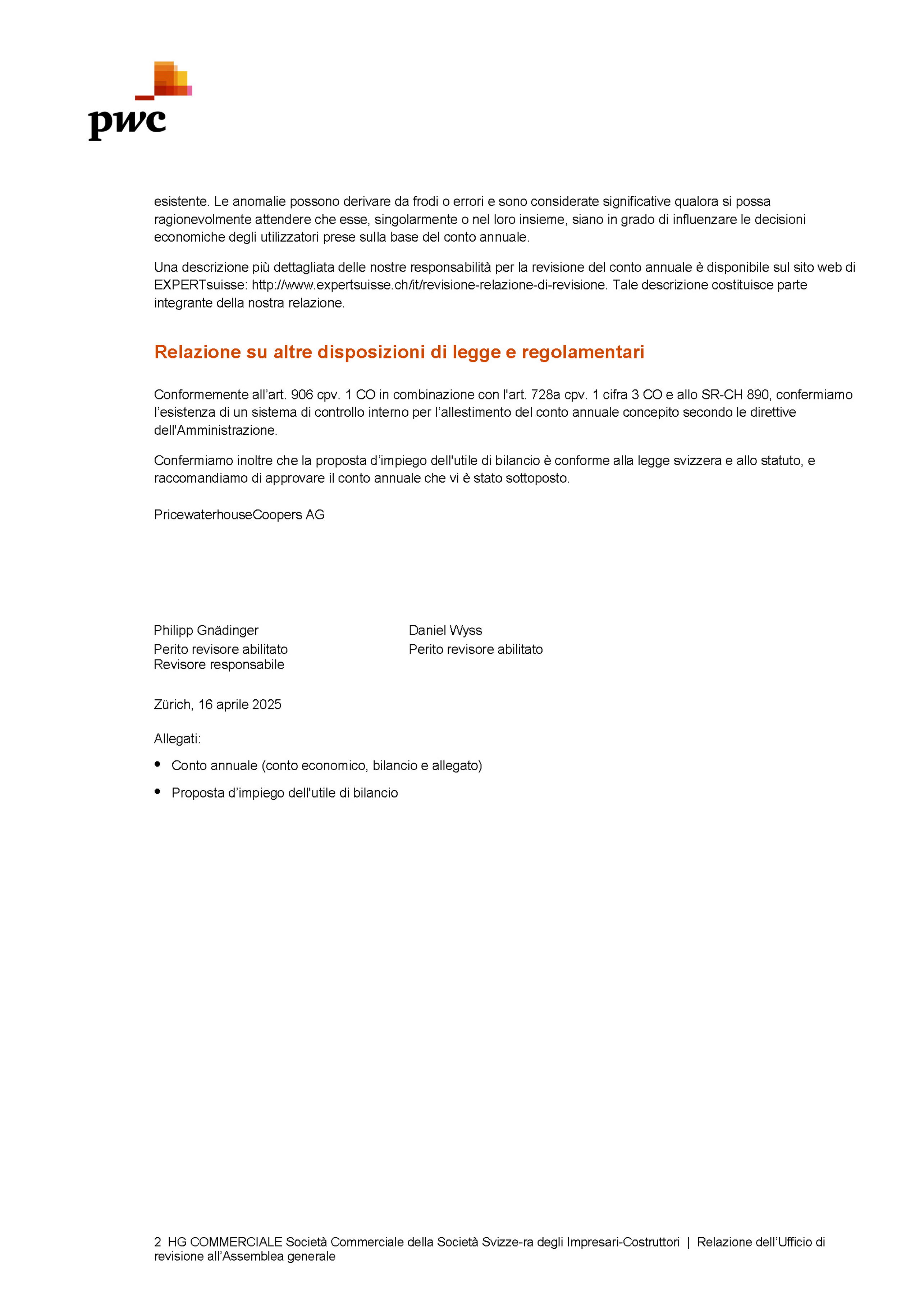 Revisionsbericht HG COMMERCIALE 2024 Einzel I S.2