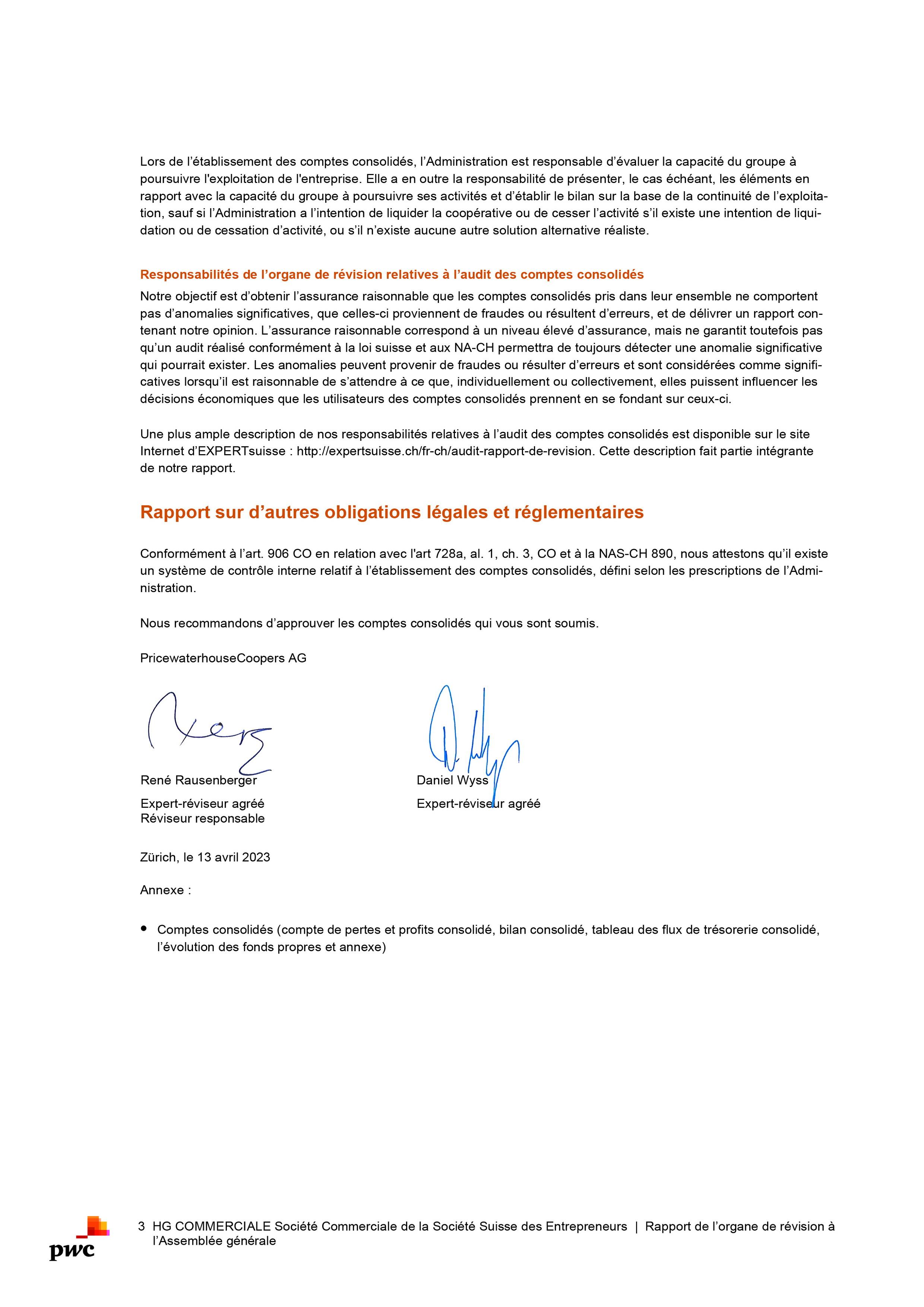 Revisionsbericht HG COMMERCIALE 2022 Gruppe F 2 Mit US