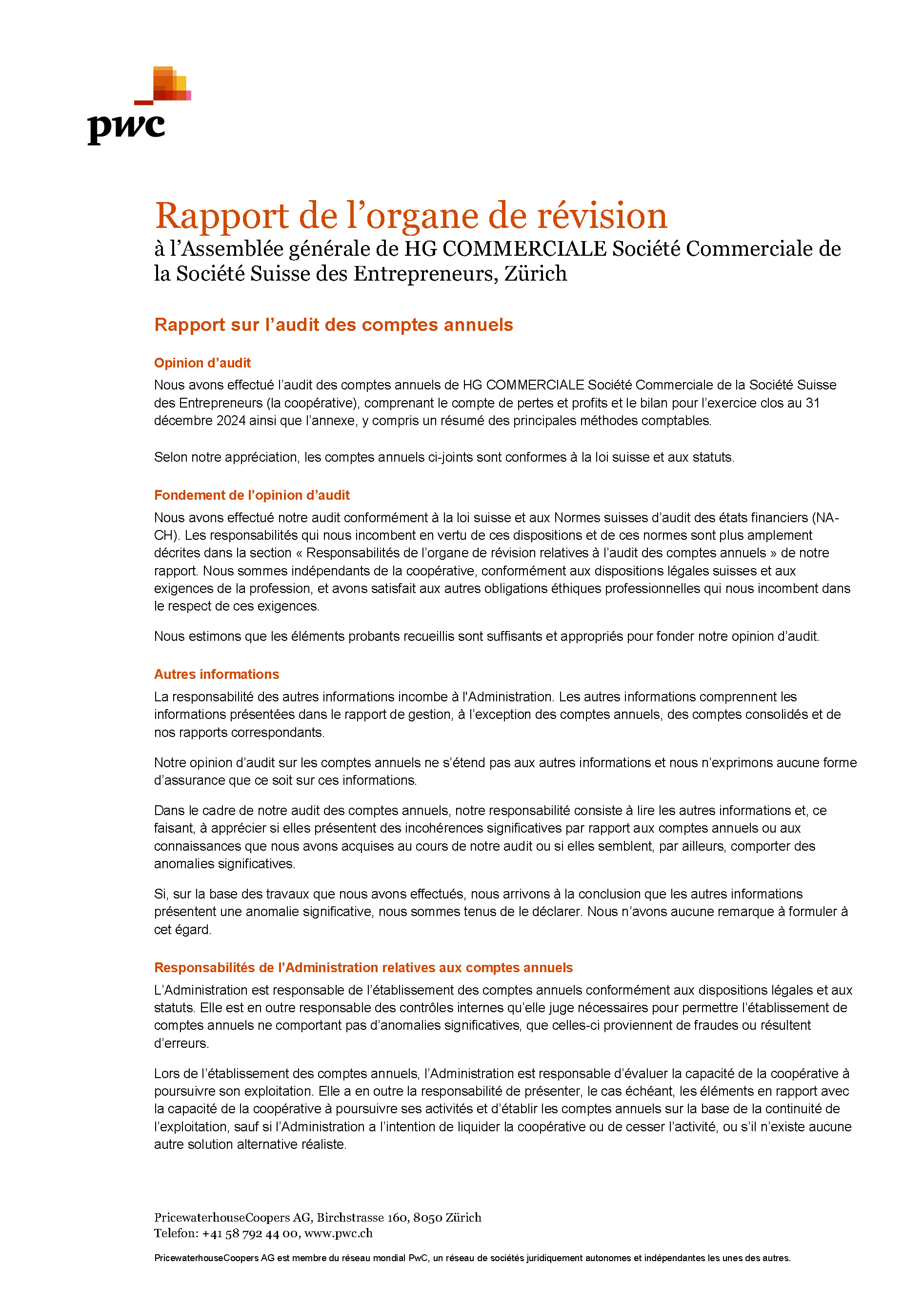 Revisionsbericht HG COMMERCIALE 2024 Einzel F S.1